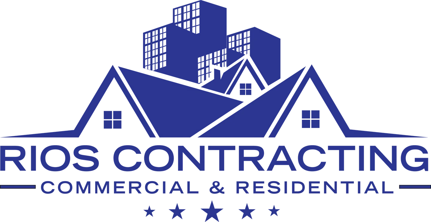 A blue and green logo for contract commercial & residential.