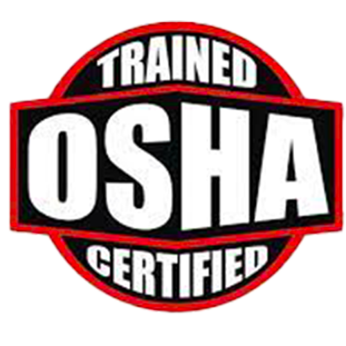 A trained osha certified logo is shown.